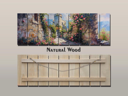 Rustic Wood Wall Art – Flower Pathway Print on Natural Wood Plank Decor
