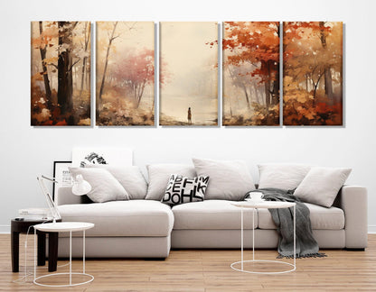 Autumn Landscape Canvas Large Canvas Painting – Abstract Forest Print, Ready to Hang Art