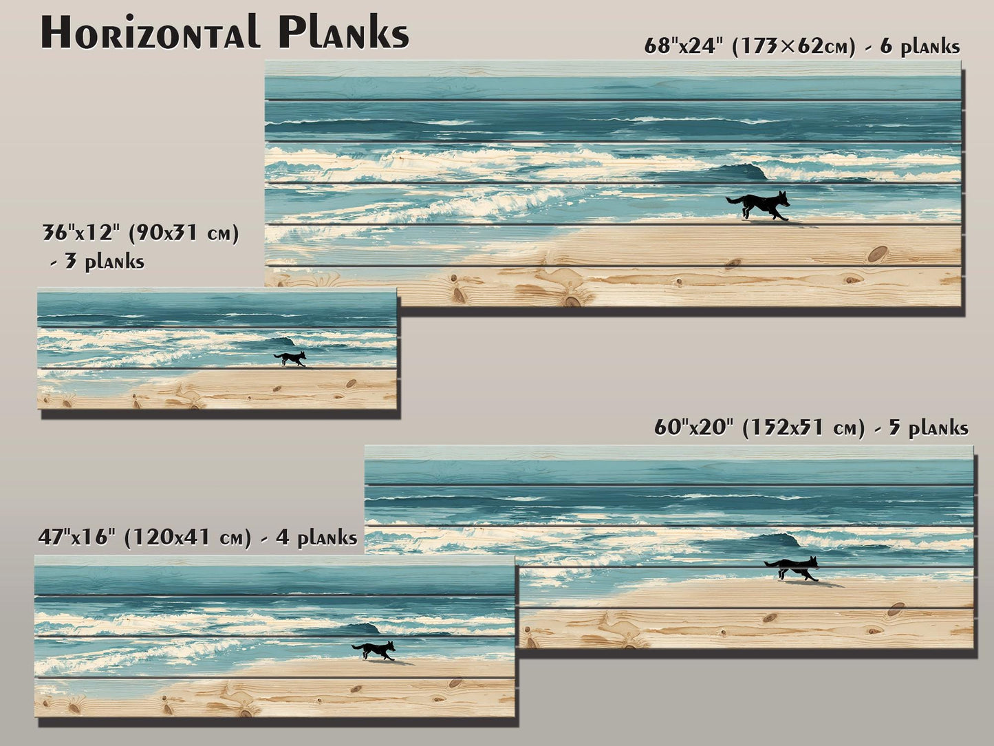 Coastal Wall Art – Dog Running on Beach Wood Print | Rustic Natural Decor