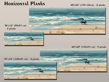 Coastal Wall Art – Dog Running on Beach Wood Print | Rustic Natural Decor