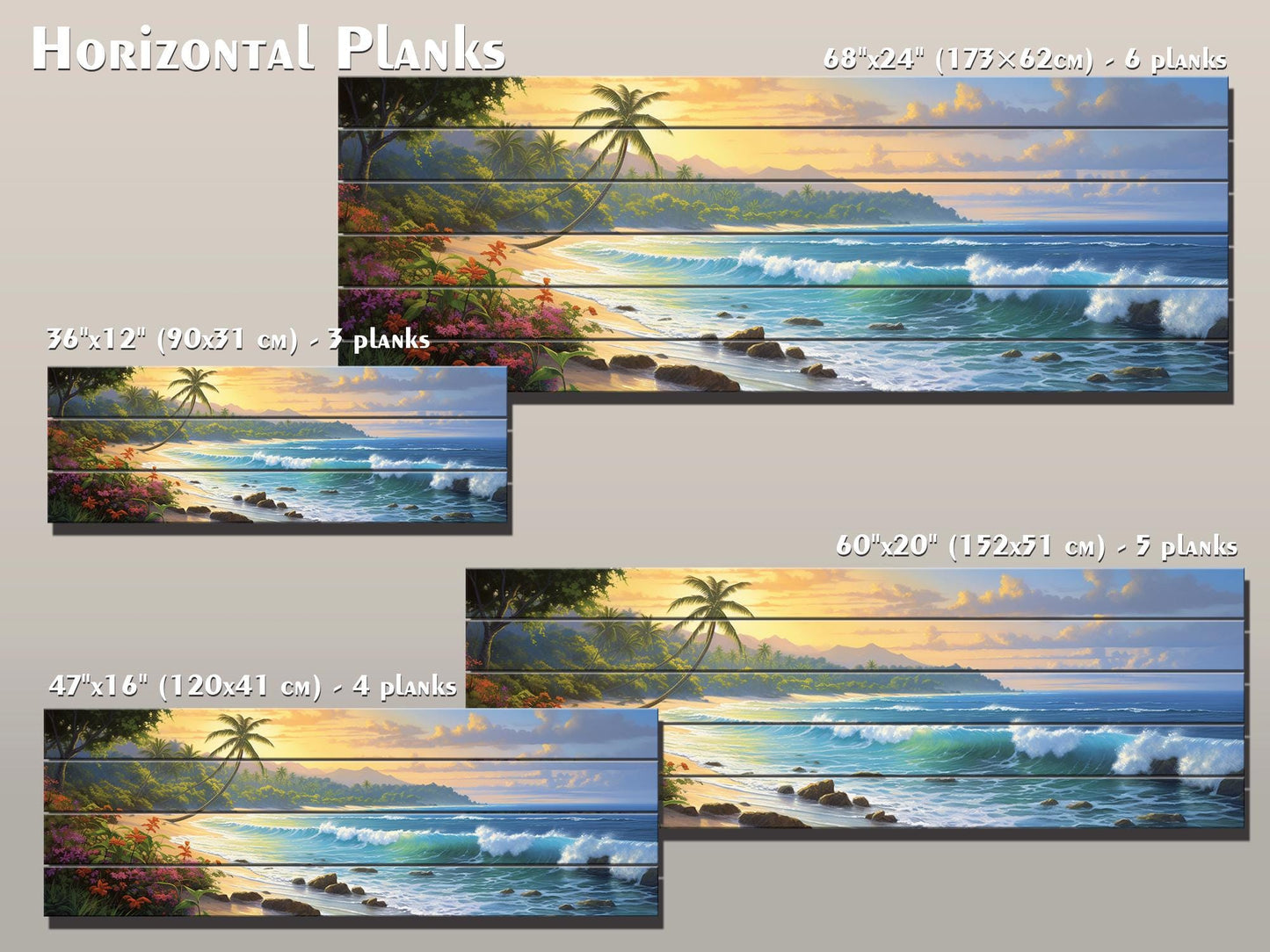 Beach Wood Wall Art – Tropical Beach Painting on Rustic Wood for Coastal Decor