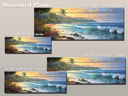 Beach Wood Wall Art – Tropical Beach Painting on Rustic Wood for Coastal Decor