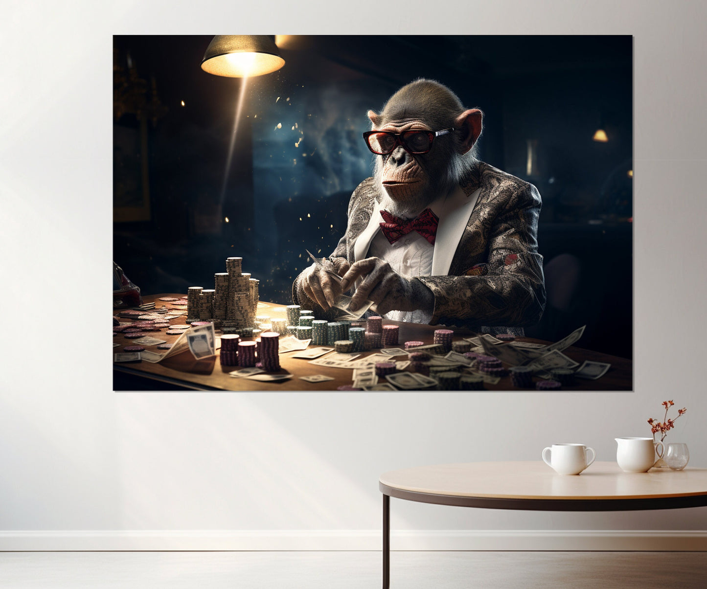 Monkey Playing Poker Canvas Print, Poker Wall Art, Poker Club Decor, Poker Player Gift, Framed and Ready to Hang