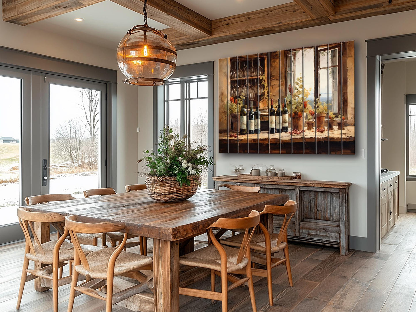 Tuscan Wood Wall Art – Vintage Wine Painting on Natural Wood Plank Print