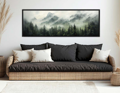 Misty Mountain Forest Canvas – Foggy Pine Trees Painting | Framed & Ready to Hang