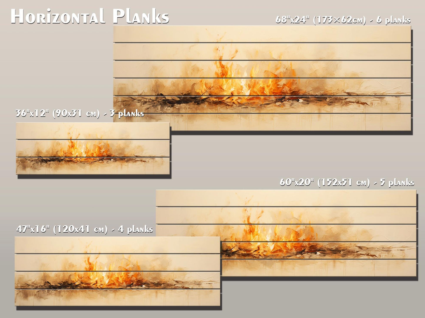 Fire Print Wood Art – Rustic Wall Decor on Natural Wood Plank Artwork