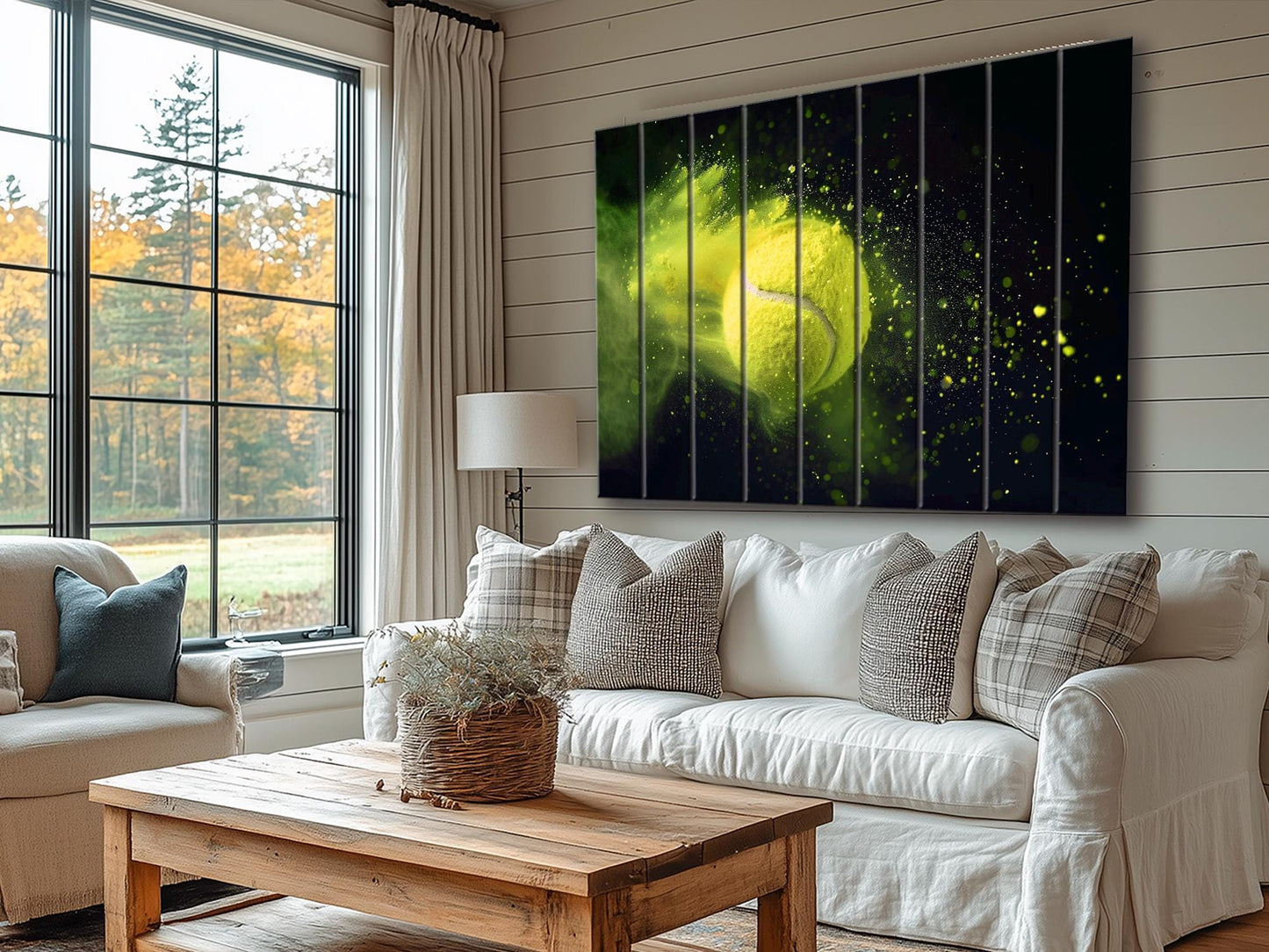 Tennis Wall Art – Abstract Tennis Painting on Natural Wood Plank Artwork