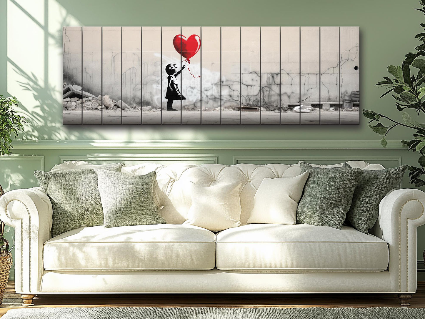 Wood Wall Art – Banksy Style Balloon Girl Poster | Rustic Wood Panel Decor
