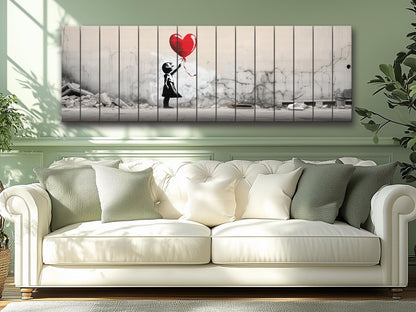 Wood Wall Art – Banksy Style Balloon Girl Poster | Rustic Wood Panel Decor
