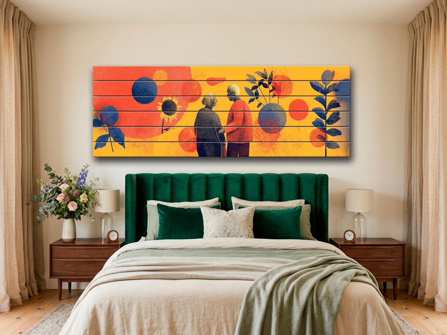 Elderly Couple Print on Wood, Emotional Age Support Wall Art