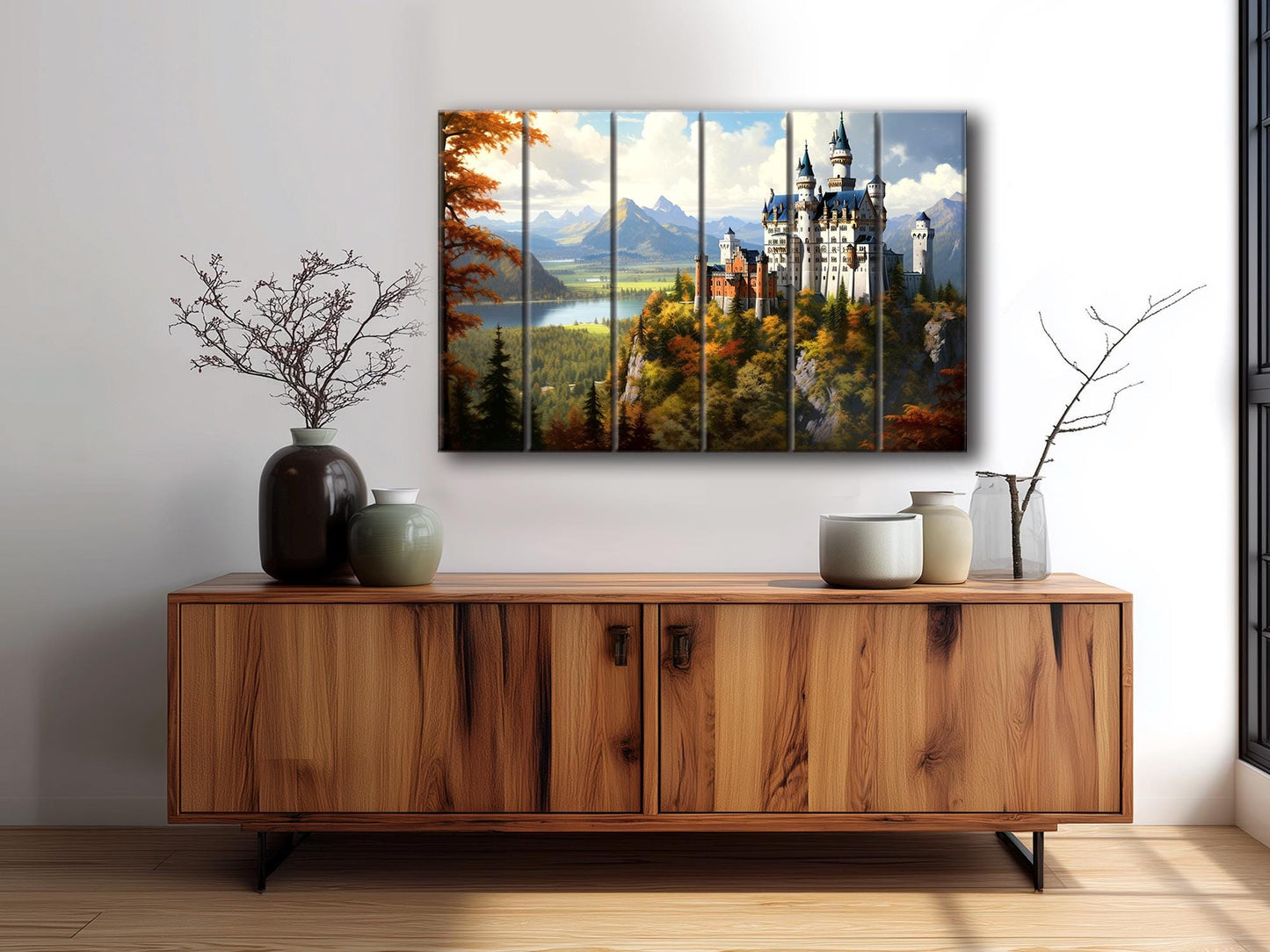 Neuschwanstein Castle Painting | Rustic Wood Wall Art – Natural Wood Print