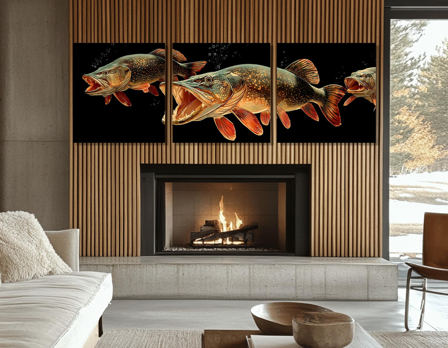 Pike Fish Canvas Print – Underwater Fish Battle Scene | Wildlife Canvas Art, Angler Gift Idea