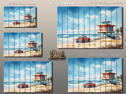 Lifeguard Tower Painting - Natural Wood Wall Art | Scenic Beach Cabin Decor
