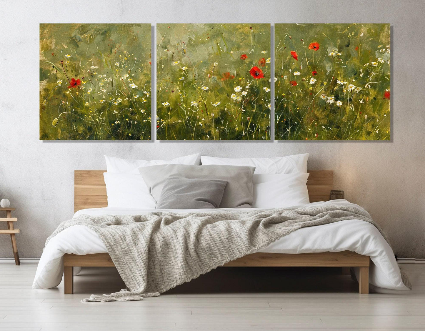 Green Meadow Canvas Print – Floral Wall Art with Poppies and Daisies | Ready to Hang