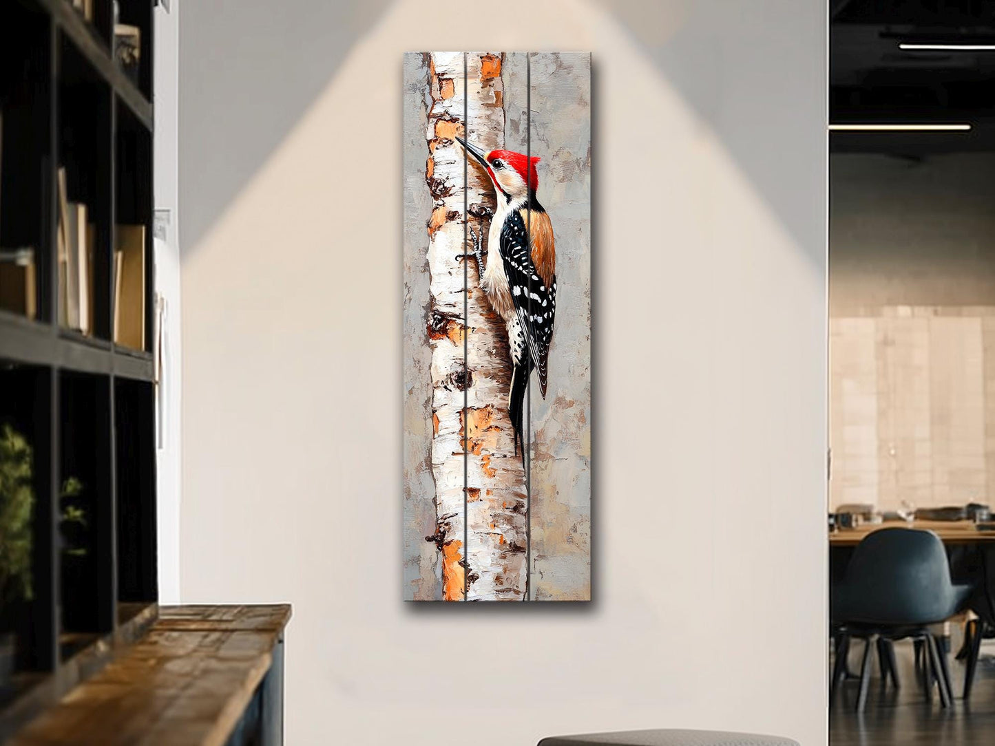 Wood Wall Art – Rustic Woodpecker Wall Hanging on Birch – Cozy Cabin Decor