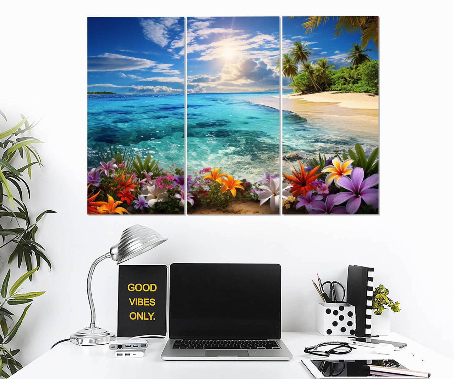 Beach Canvas Print - Tropical Island Painting | Framed Canvas Print Ready to Hang