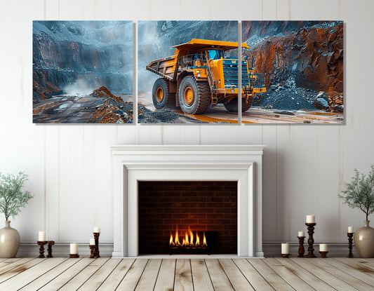 Yellow Dump Truck Canvas - Large Construction Wall Art | Framed Ready to Hang