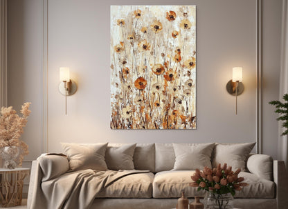 Wildflowers Canvas Print – Brown Beige Floral Wall Art | Gallery Wrapped Cotton Canvas