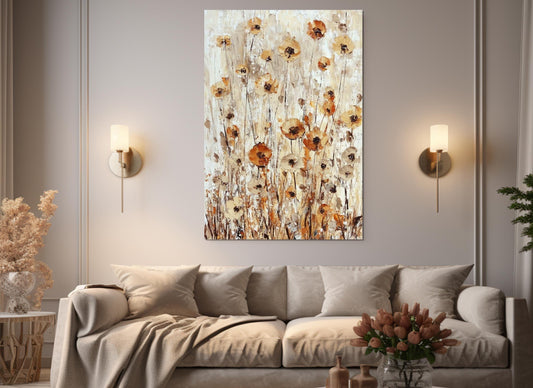 Wildflowers Canvas Print – Brown Beige Floral Wall Art | Gallery Wrapped Cotton Canvas
