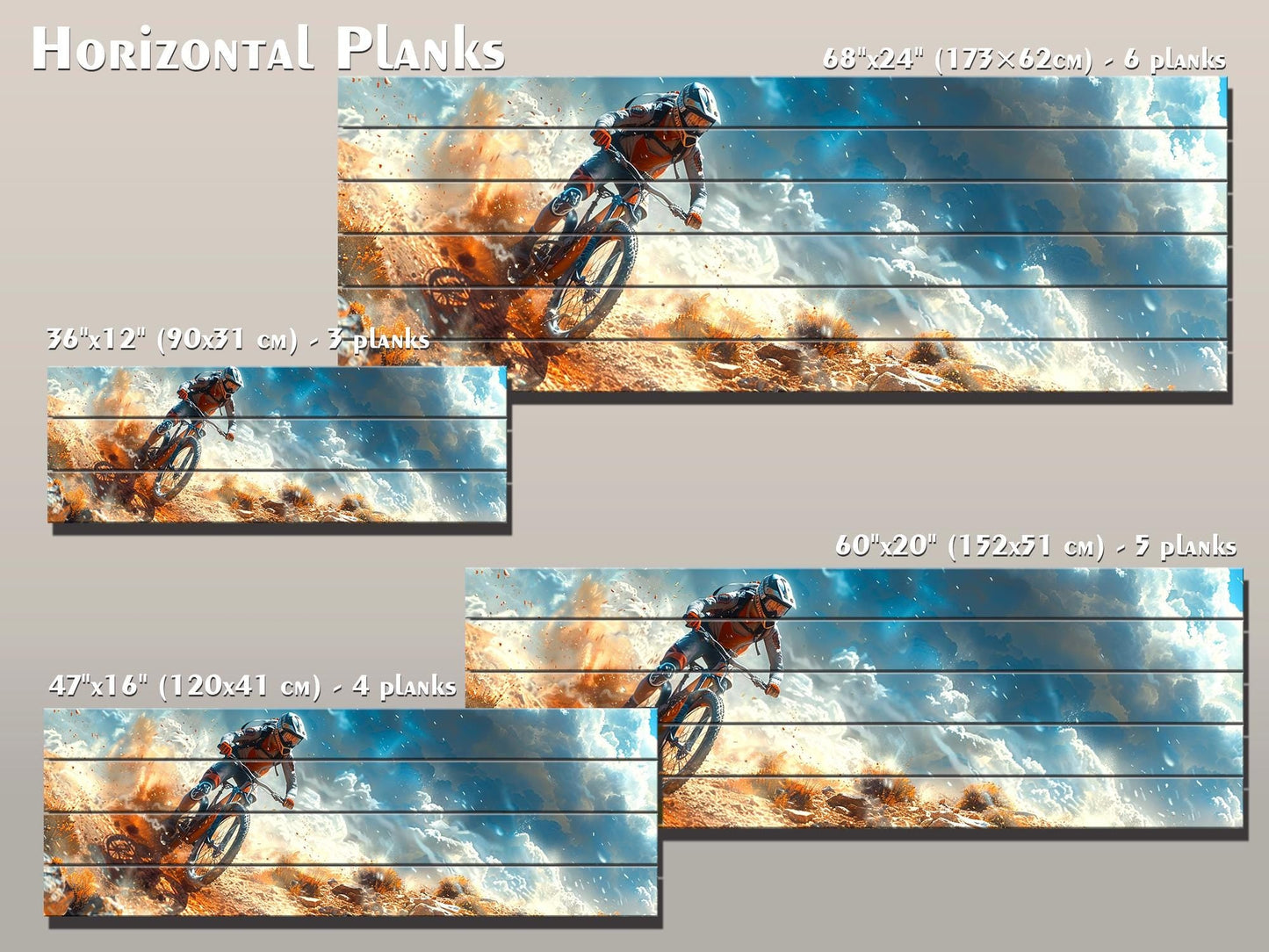 Mountain Biker Wall Art – Rustic Wooden Print on Wood | Outdoor Sports Decor