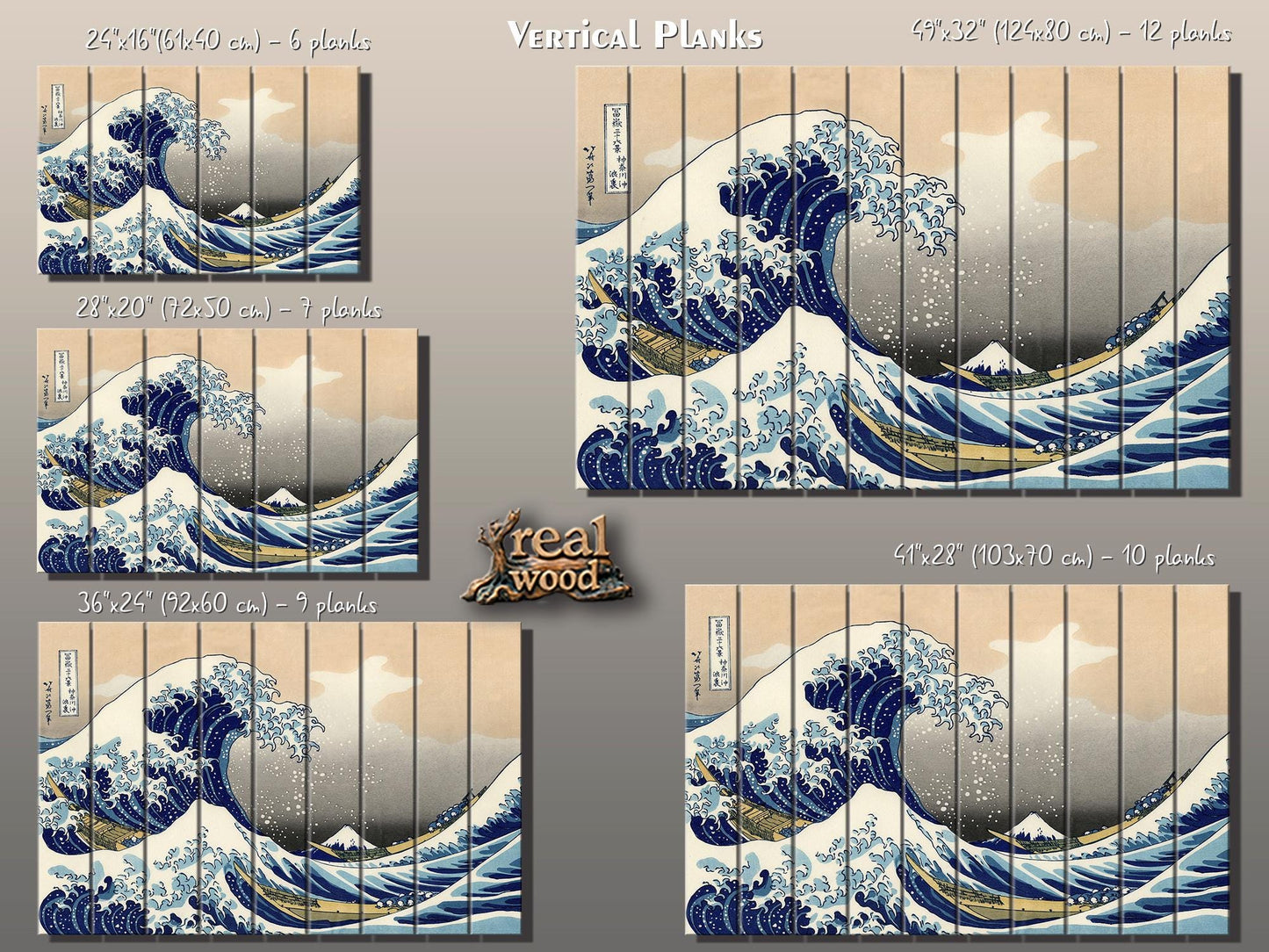 Great Wave Wood Print – Japanese Wall Art | Abstract Sea Waves Wooden Plank Art