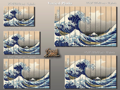 Great Wave Wood Print – Japanese Wall Art | Abstract Sea Waves Wooden Plank Art