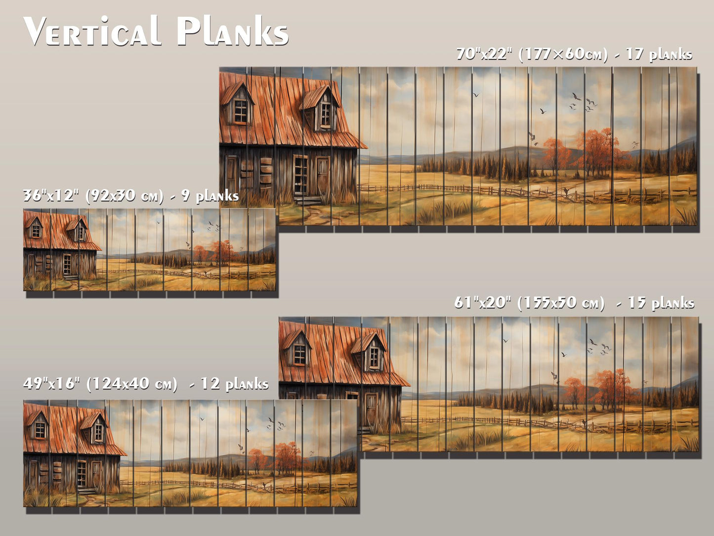 Rustic Farmhouse Wall Art – Natural Wood Artwork with Cozy Country Landscape Print