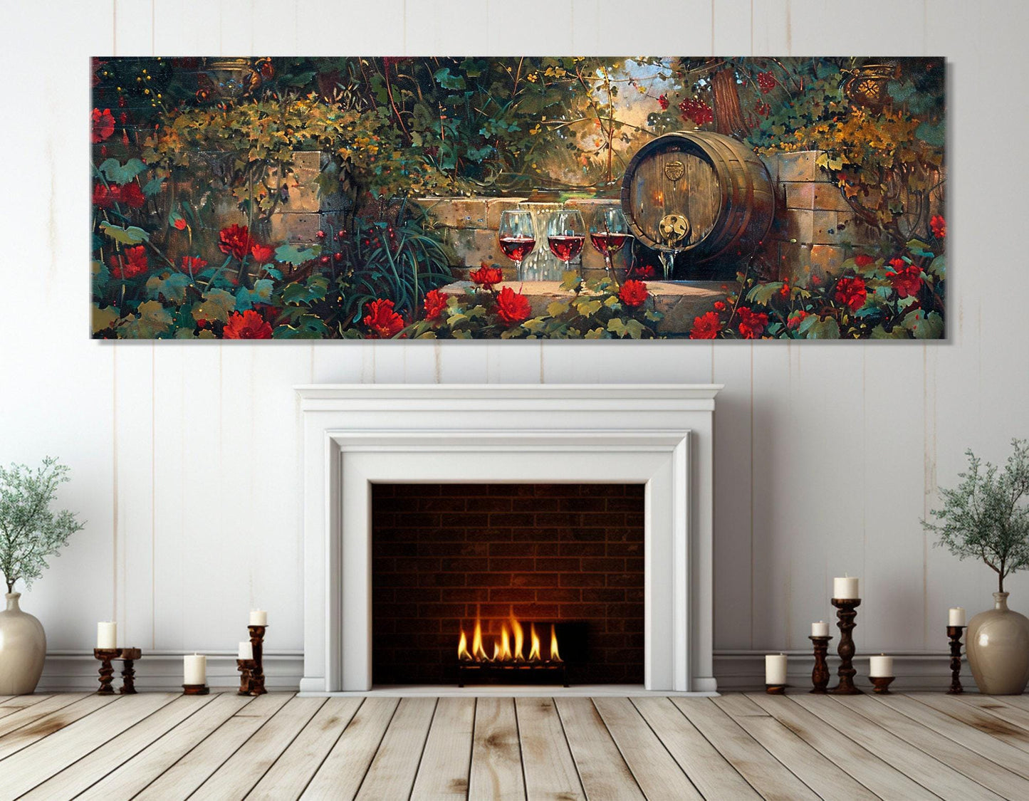 Wine Barrel Canvas Print - Vintage Wine Wall Art | Floral Garden Painting, Ready to Hang