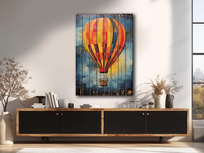 Rustic Wooden Wall Art – Hot Air Balloon Art on Natural Wood Print | Ready to Hang