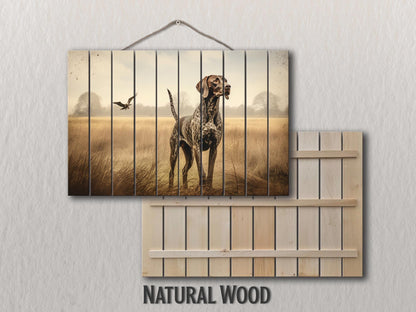 Rustic Wood Wall Art – German Shorthaired Pointer Hunting Dog Poster on Natural Wood