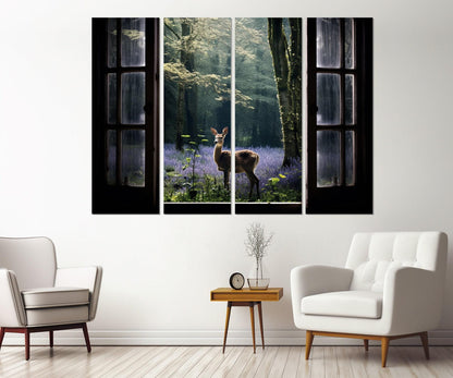 Fantasy Forest Canvas Print - Window Canvas Art With Abstract Deer Wall Decor