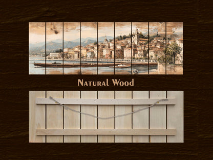 French Riviera Wood Print – Rustic Wall Art With Beige Pastel Painting On Distressed Wood