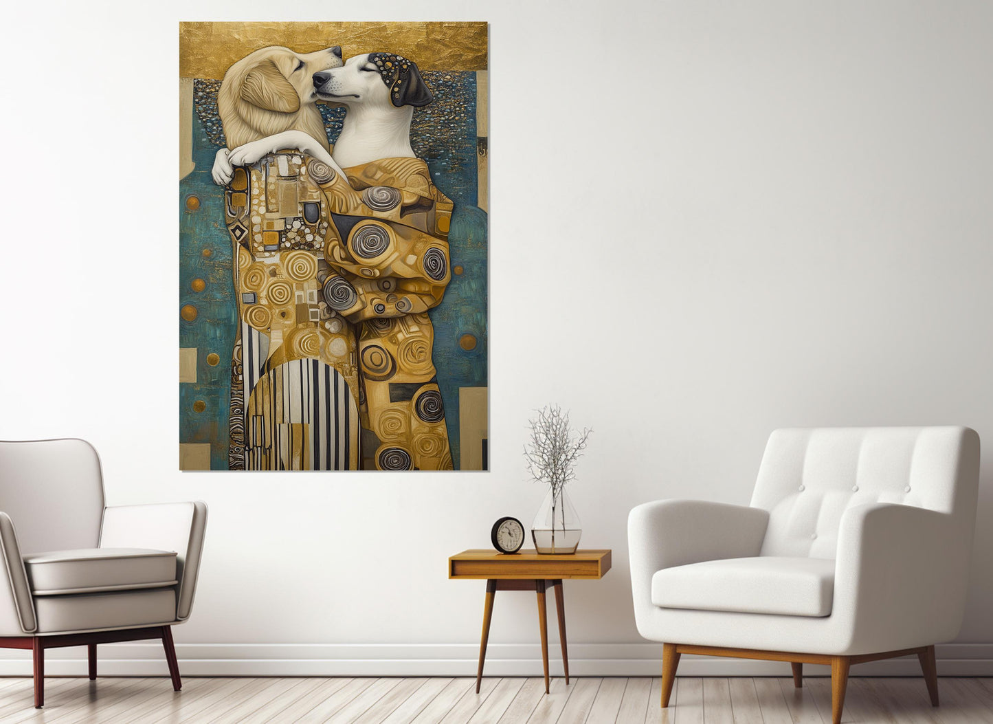 Dogs Kiss Canvas Print – Gustav Klimt Style Art | Funny Dogs Wall Art, Ready to Hang