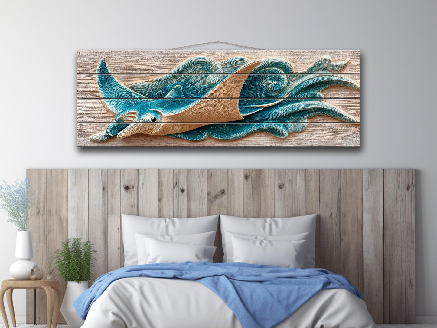 Manta Ray Wood Print – Coastal Wall Art With Rustic Nautical Decor