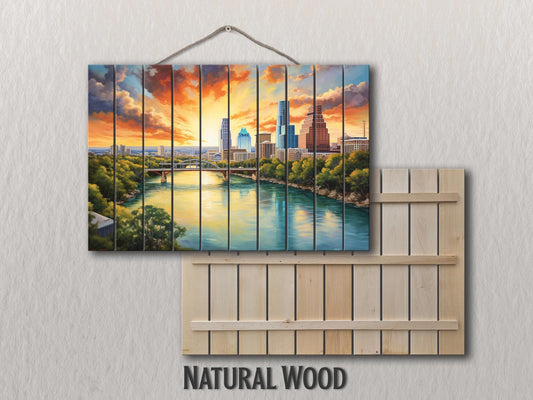 Wood Wall Art - Abstract Austin Painting Printed on Wood, Austin Wall Art, Austin Bridge Poster, Austin Skyline on Wood, Austin Wall Decor