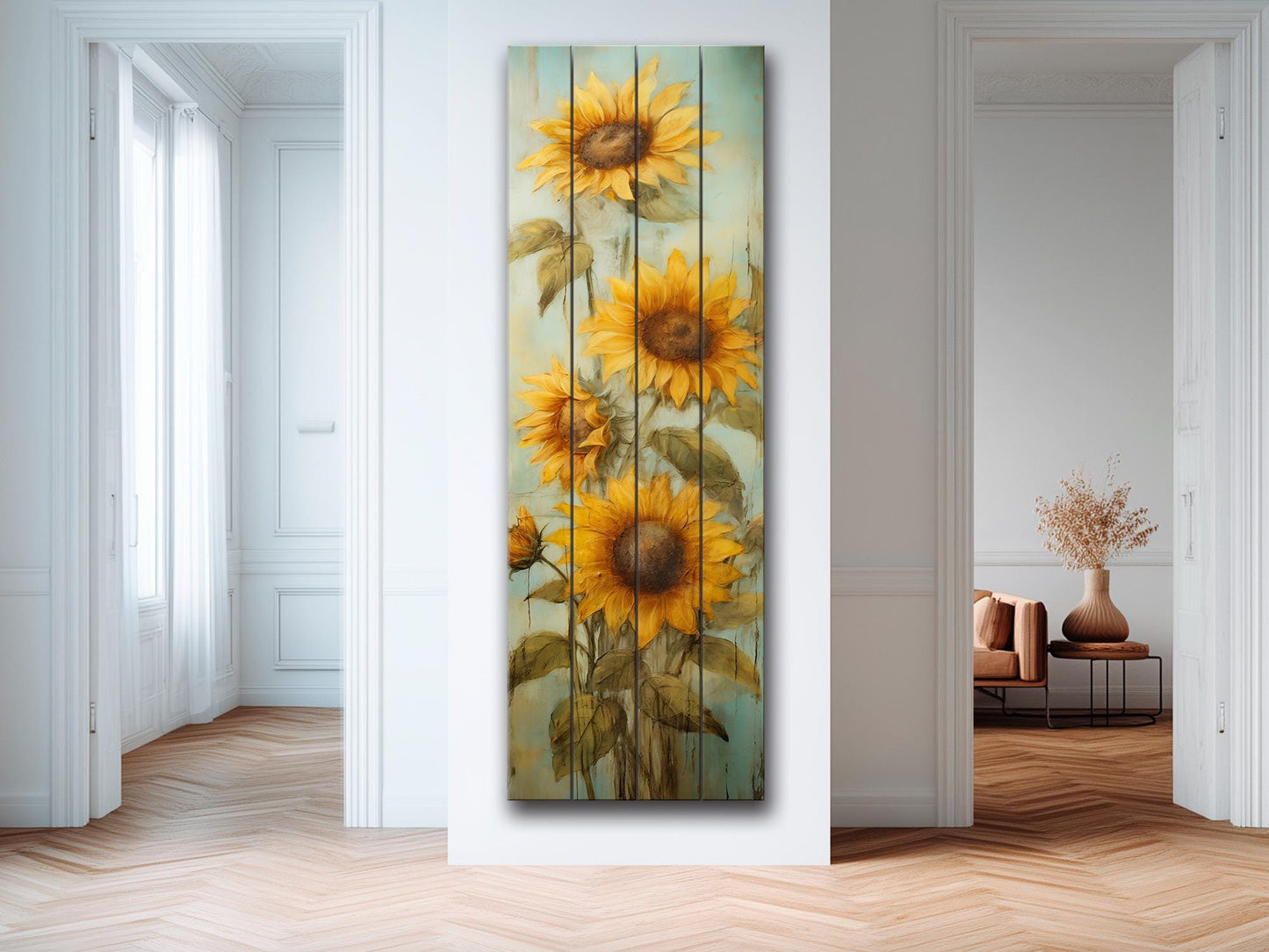 Rustic Wood Wall Art – Sunflower Wall Decor on Natural Wood Plank Art
