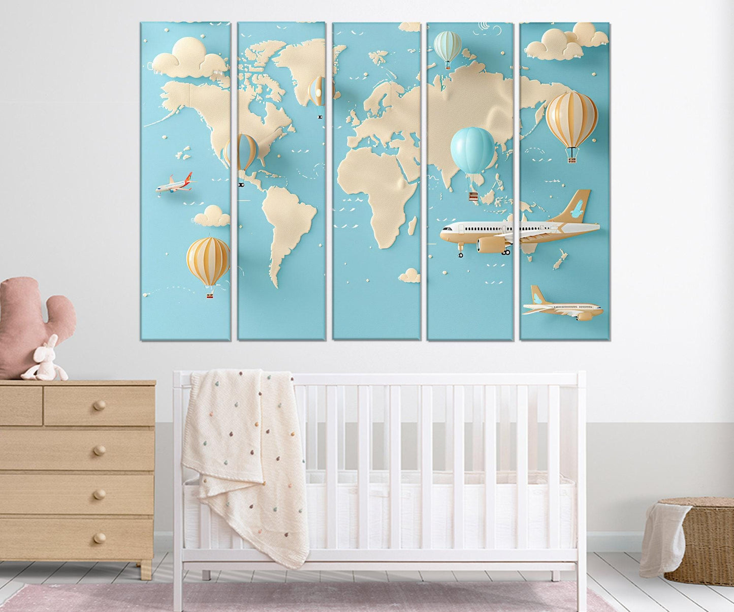 Kids World Map Canvas - Framed Educational Wall Art for Children's Room Decor