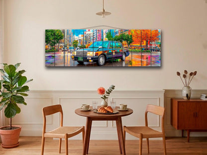 Tokyo Taxi Wood Art, Japanese Street Print
