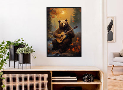 Bear with Guitar Canvas – Autumn Forest Art | Framed Gallery Wrapped Print