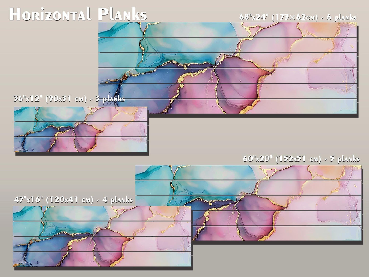 Pastel Marble Wall Art - Colorful Abstract Painting on Natural Wood Print