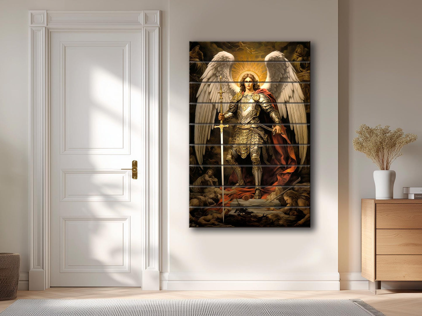 Saint Michael Wall Art – Natural Wood Print | Religious Wall Decor, Ready to Hang