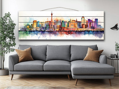 Las Vegas Wall Art – Rustic Wood Decor with Abstract Panoramic Print on Natural Wood