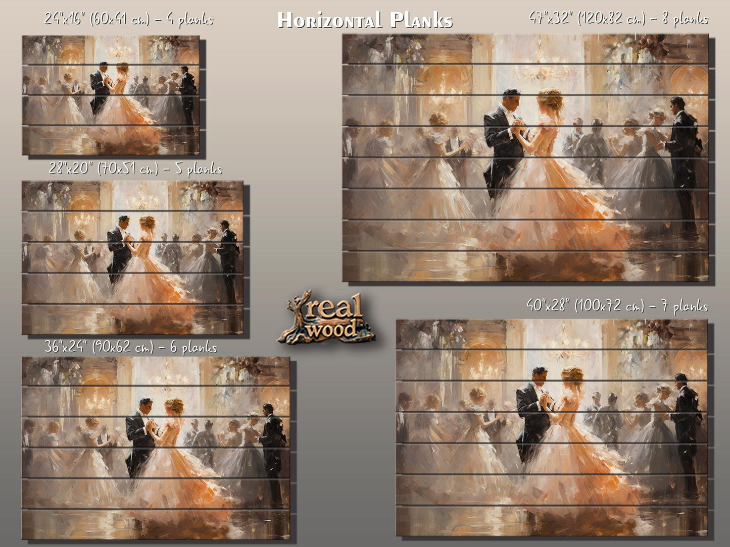 Rustic Wood Wall Art – Vintage Ballroom Dancing Couple Painting on Wood Planks