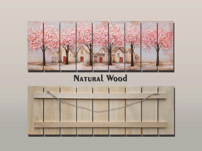 Spring Orchard Wood Print – Rustic Wood Wall Art With Blossoming Tree Artwork