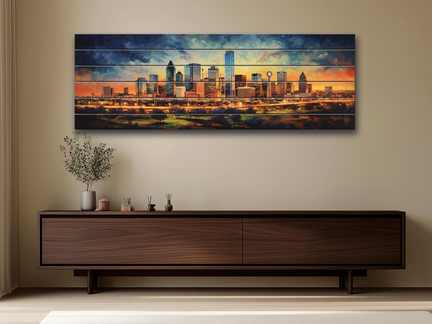 Dallas Wood Wall Art – Rustic Dallas Skyline Art | Abstract Wood Painting Decor