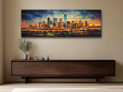 Dallas Wood Wall Art – Rustic Dallas Skyline Art | Abstract Wood Painting Decor