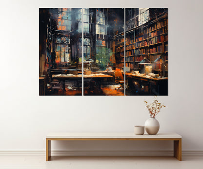Library Oil Painting – Abstract Canvas Art | Framed Canvas Print, Reading Room Decor