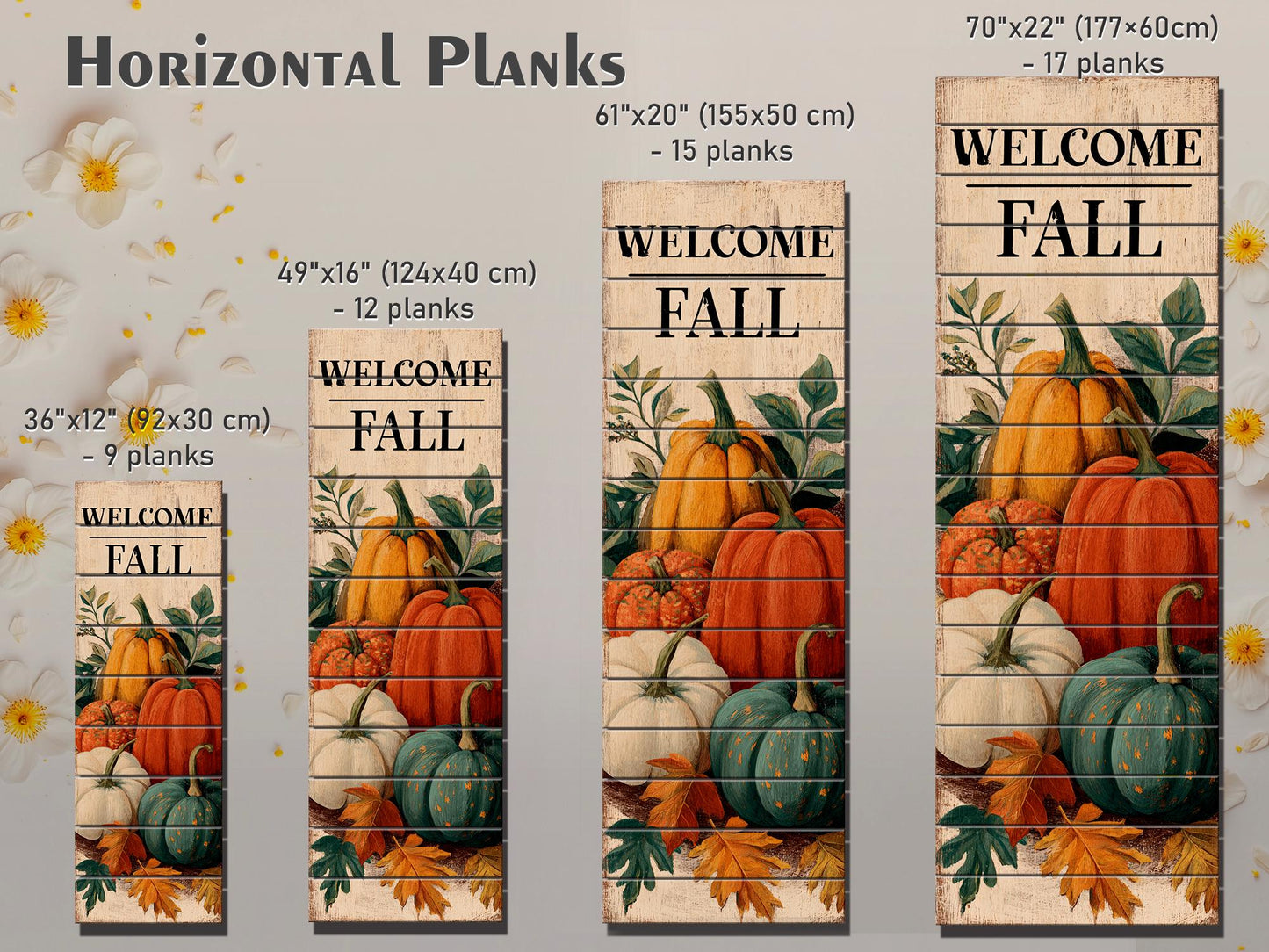 Rustic Wood Wall Art – Welcome Fall Sign with Hand Painted Pumpkins & Cozy Autumn Decor