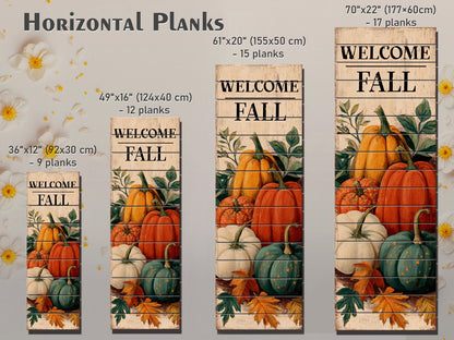 Rustic Wood Wall Art – Welcome Fall Sign with Hand Painted Pumpkins & Cozy Autumn Decor