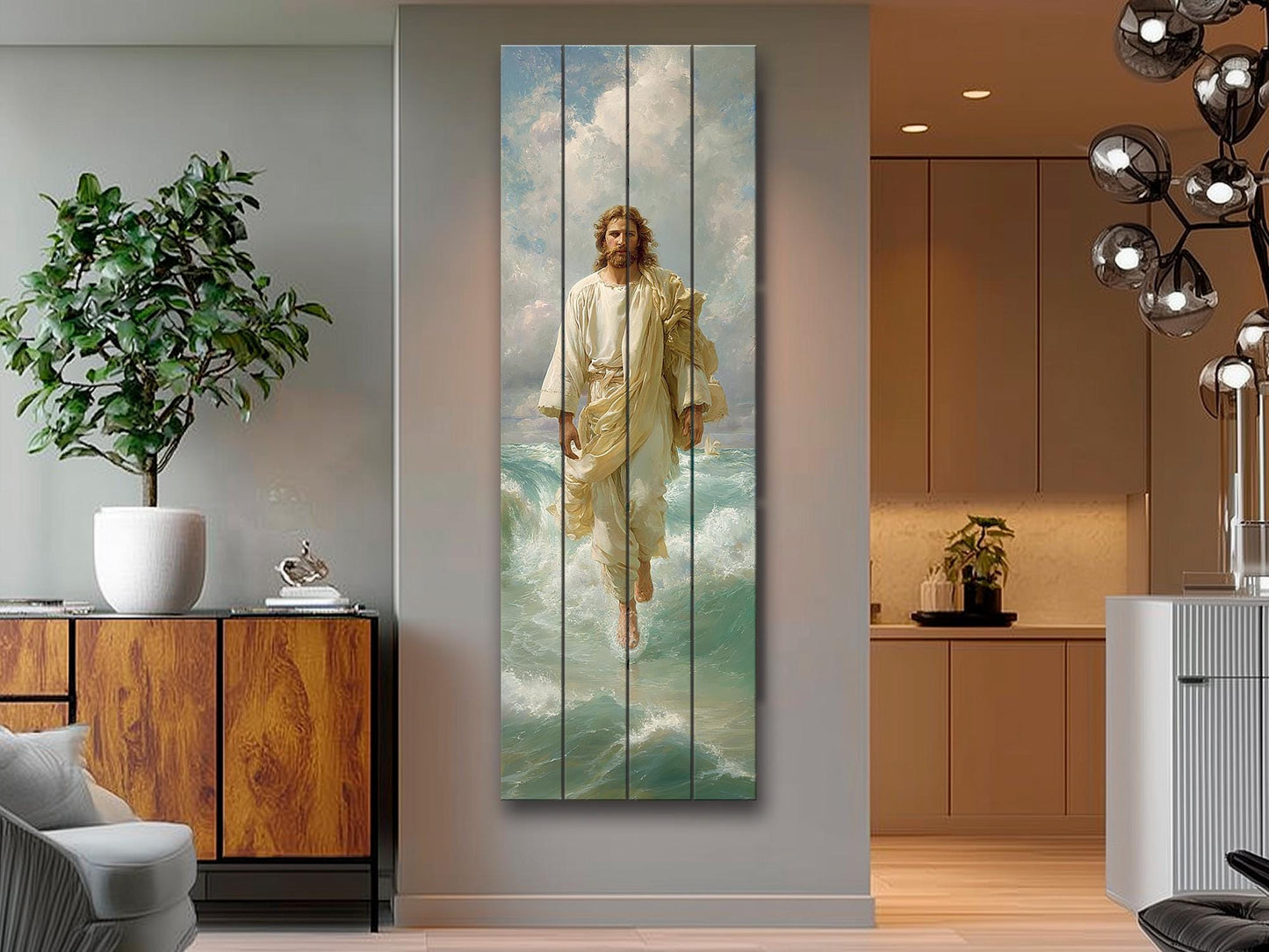 Jesus Walking on Water - Divine Wall Decor | Sacred Wooden Faith Print